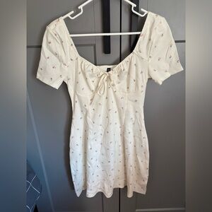 H&M White Mini Dress with Pink Floral Design